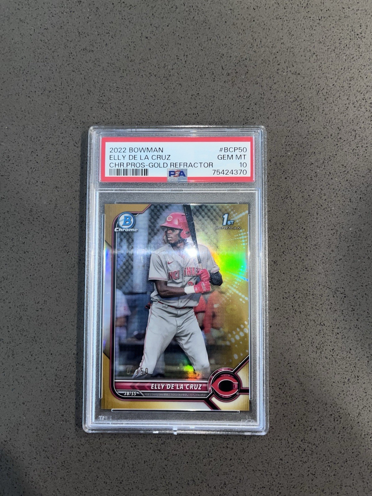 2022 Bowman - Chrome Prospects Elly De La Cruz #BCP-50 Gold Refractor /50 (RC)