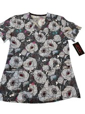 Flowers Performance Stretch Ethical fabric Scrub Top Size Small w/Pockets