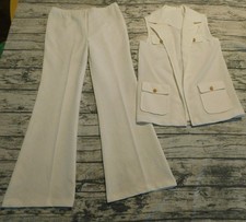 VTG 70's POLY BELL BOTTOM PANTS TEXTURED OUTFIT SET VEST GROOVY WOMENS M/L DISCO