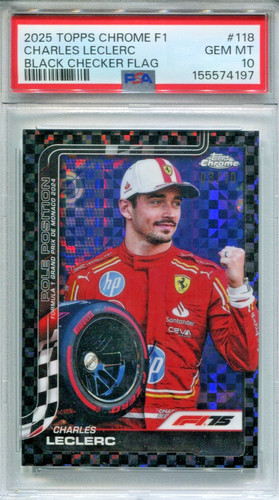 2025 Topps Chrome F1 Charles Leclerc Black Checker Flag 03/10 PSA 10