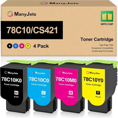 78C10 Toner Cartridge for Lexmark 78C10K0 78C10C0 78C10M0 78C10Y0 CS421 CS421dn