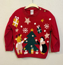 H M Red Christmas Knit Pullover Sweater Crewneck Long Sleeve 12-18 Months