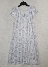 Carole Hochman Women's Nightgown Size Large Short Sleeve White/Blue Sleepwear