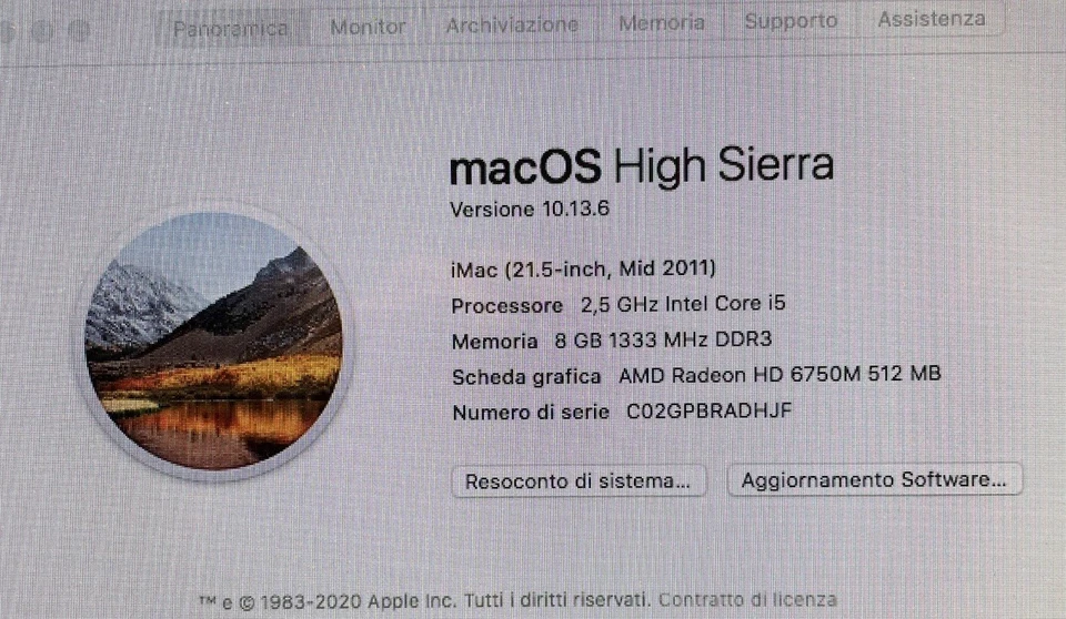 Apple iMac 21.5 2011 Intel Core i5 2.5 Ghz DDR3 8GB SATA 500GB iOS HIGH SIERRA - Immagine 3 di 4