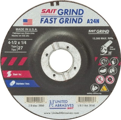 United Abrasives 20060 A24N 4-1/2x7/8 Fast Grind Metal Grinding Wheels 25 pack