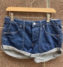 Free People We The Free Beginners Luck Low Rise Slouch Denim Shorts Blue Size 28
