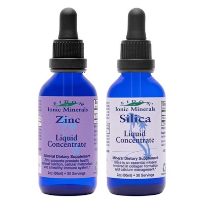 Eidon Ionic Minerals Liquid Silica & Zinc Drops - 2 fl oz Each, Pack of 2 | S...
