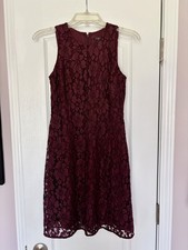 Ann Taylor Petite Size 00P Burgundy Maroon Cocktail Dress Lace Sleeveless