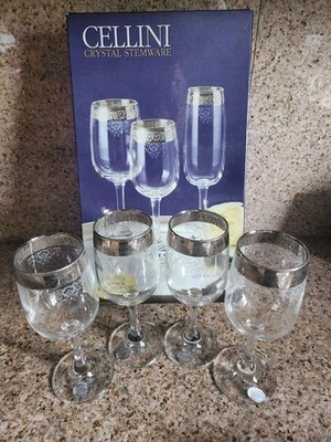 4 CELLINI CRYSTAL CHAMPAGNE GLASSES HAND DECORATED With PLATINUM ITALY
