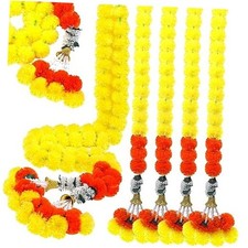 5 Pcs Diwali Marigold Garland for Decoration 5 Feet Long Artificial Yellow