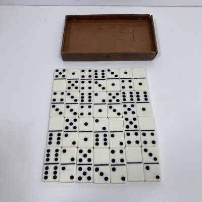 Vtg Double Sixes 6s Dominoes Black Dots Dominos Complete Set 28