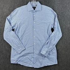 Hugo Boss Shirt Men’s 17 34/35 Blue Plaid Sharp Fit Performance
