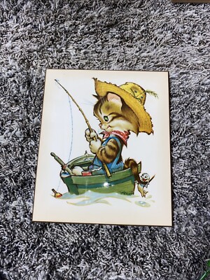 Vintage Lithograph Koppy Kittens by Pete Hawley Cat Fishing