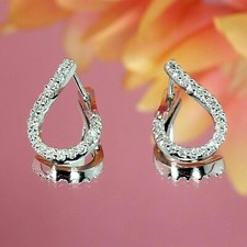 Round-Cut Real Moissanite Huggie Hoop Earrings 14K White Gold Plated 1.50 Ct