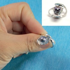 Solid Silver .925 Black-Gray Freshwater Pearl Shell-Style Adjustable Ring