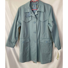 Rare Vintage New Fitz-wright Womens Large Lt Blue Belted Trench Coat Raincoat