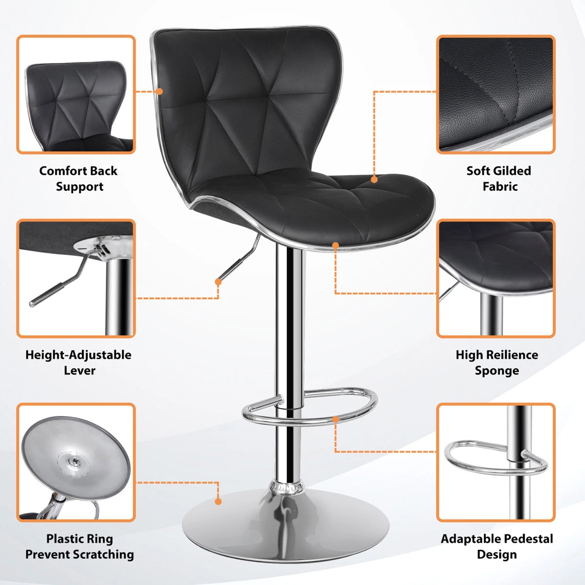 2 PCS Shell Back Swivel Bar Stools Adjustable Bar Stool with Back