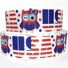 GROSGRAIN RIBBON 5/8", 7/8", 1.5"  3" Owls 4th of July Stripes PRINTED BULK