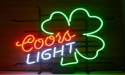 Coors Light Beer Lucky Clover 17''x14'' Neon Sign Bar Real Glass Lamp Pub Decor