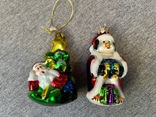 Santa  Penguin Set Christmas Glass Ornaments 4   Vintage 