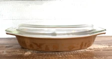 Vintage Pyrex Early American Divided Casserole Dish w/ Lid 1.5 QT