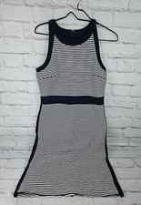 Ann Taylor Women's Dress Navy and White Striped Sheath Contrasting Borders Sz 6