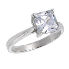 Sterling Silver Solitaire Engagement Ring w/ 7 mm 2.0 ct Princess Cut CZ Stone