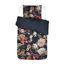 Essenza Bettwäsche Filou Dunkelblau Blumen Blüten Geblümt Muster Motiv Satin