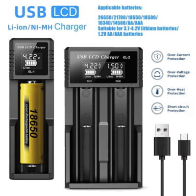 Akkuladegerät LCD Intelligentes Ladegerät Li-Ion Akku 18650 AA/AAA/C/SC/F6 Case