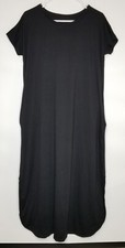 Black Short Sleeve Round Neck XL Slit Hem Plain Basic Flowy Maxi Summer Dress