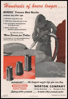 #ad 1954 Norton Boron Carbide Norbide Pressure Blast Nozzles Photo Vintage Print Ad $13.80