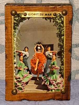 Lloret De Mar Wood Matchbox Match Box Holder 1950s Dancing Spain Vintage
