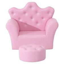 Image of HOMCOM Children Sofa Set Armchair Chair Seat w/ Free Footstool PU Leather Pink