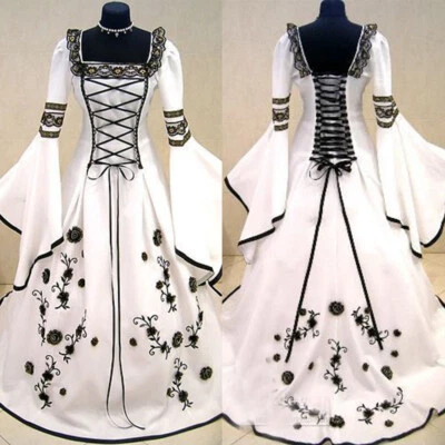 Gotisches Schwarzweiss-Hochzeitskleid Puffärmel Organza Viktorianisches Country - Bild 1 von 4
