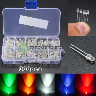 MARKENLOS 300Pcs Mix 3mm Blue Red Yellow Green Round Light Emitting LED Diode Assorted NEW