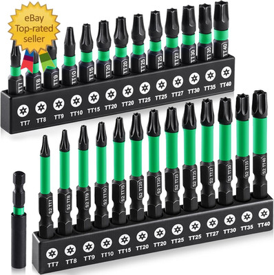 27PCS Impact Torx Bit Set (TT7-TT40) S2 Steel Security with Tamper Proof & Magne