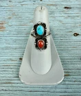 Vintage Navajo Sterling Silver Turquoise & Coral Flower Like Ring Size 6.5