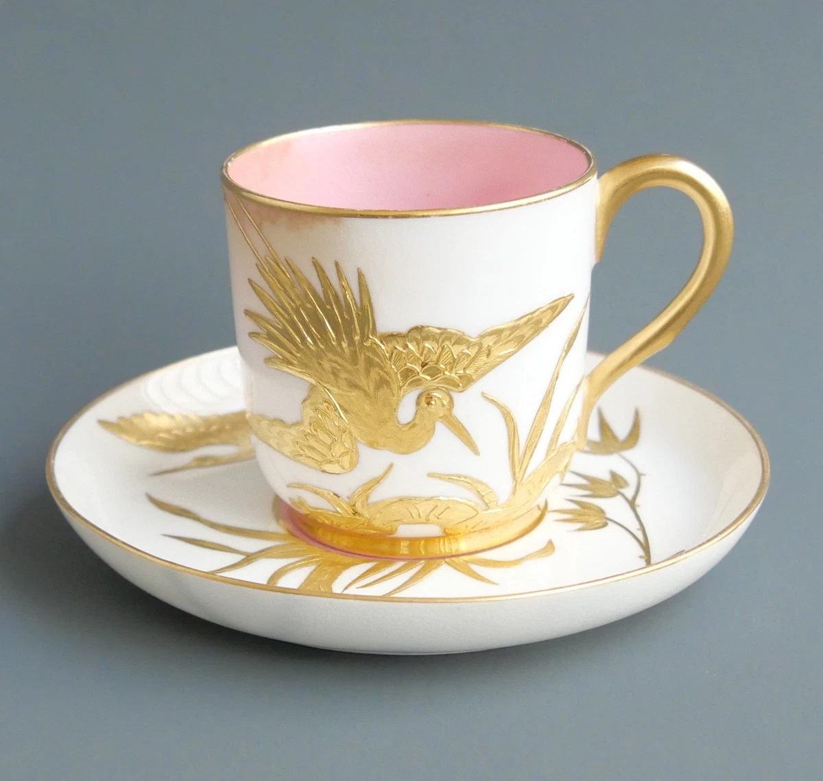 Très Grande Tasse Et Soucoupe En Porcelaine Cobalt Bleu Or P