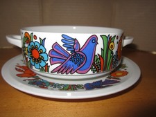 Villeroy  Boch Acapulco Flat Cream Soup  Saucer Set Wide Border Blue Backstamp