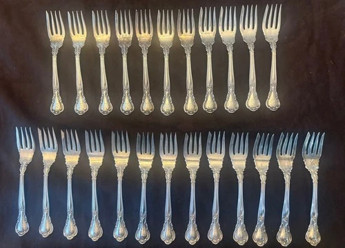 Set Of 24 Gorham CHANTILLY Sterling Silver Cold Meat / Serving Fork/  Pat. 1895