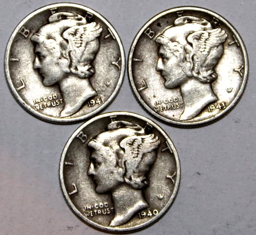 (3) Mercury Dimes - 1940P 1941P 1943P - VF/XF - #0908ED - FREE SHIPPING