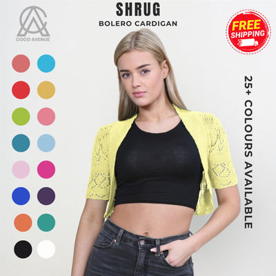 Damen Häkel Strick Kurzarm Bolero Achselzucken Offen Freizeit Cardigan Crop Top