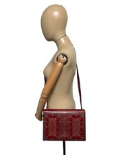 Vtg Moschino Red Leather Embossed Book Shoulder Bag
