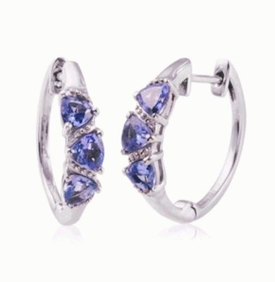 Tanzanite Trilogy Trillion Dangle Hoop Earrings in Platinum over Sterling Silver