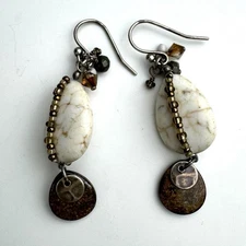 Retired Silpada Sterling Magnesite Bronzite Pyrite & Glass Dangle Earrings W2072