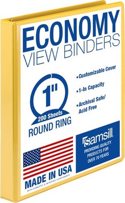 Samsill 1 Inch 3 Ring Binder, Economy Round Ring, Clear View 1-Pack, Yellow