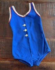 Vintage Sears Roebuck Girls Swim Suit 70s Blue Nautical Retro Union USA 4 5