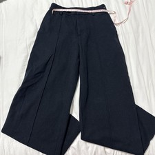 Uniqlo Blend Wool Pants Women Navy Blue Straight Leg High Rise Size Small