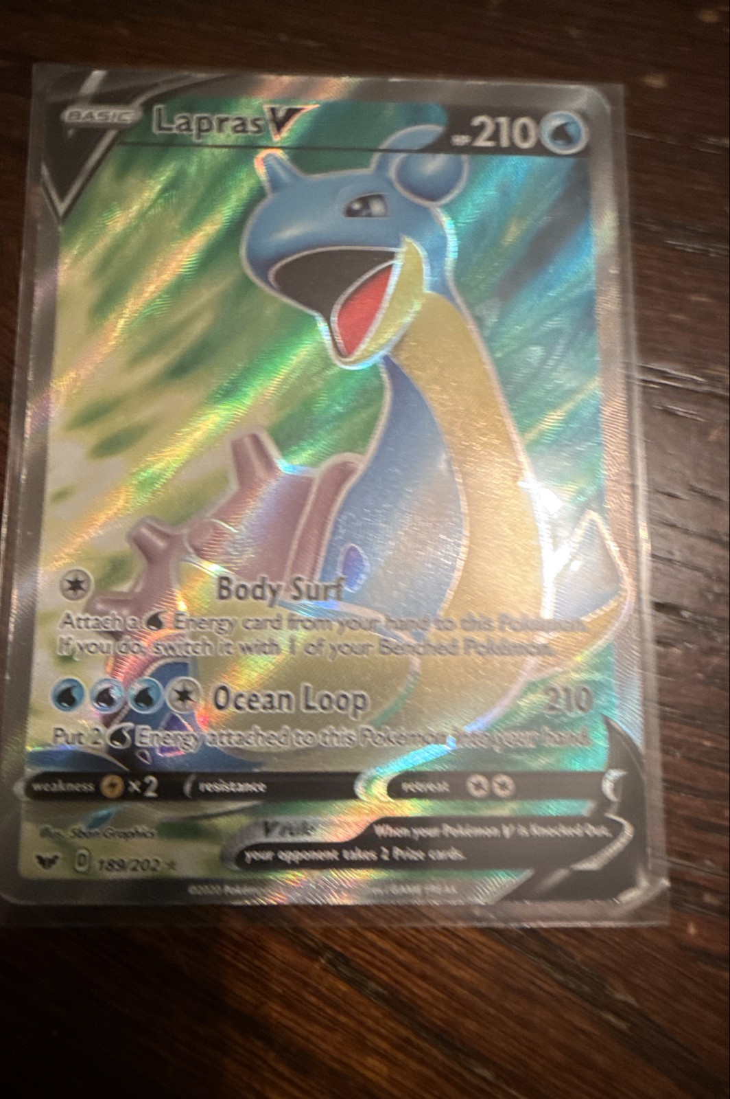 Lapras V 189/202 Full Art Pokemon Card Sword & Shield NM