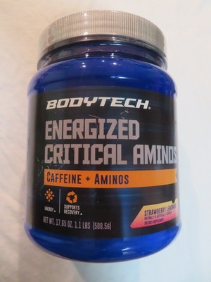 Bodytech Energized Critcal Aminos Caffeine 17.65 Oz 65 Servings Strawberry Lemon